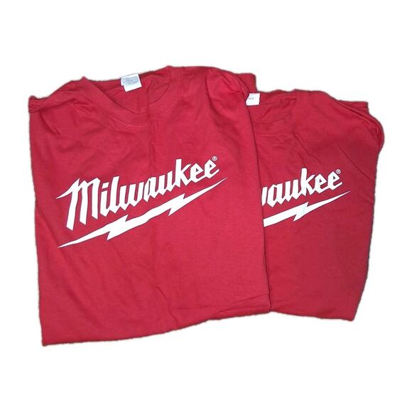 Milwaukee Tool Red Short Sleeve T Shirt Mens 2XL Logo Graphic Tee lot of 2